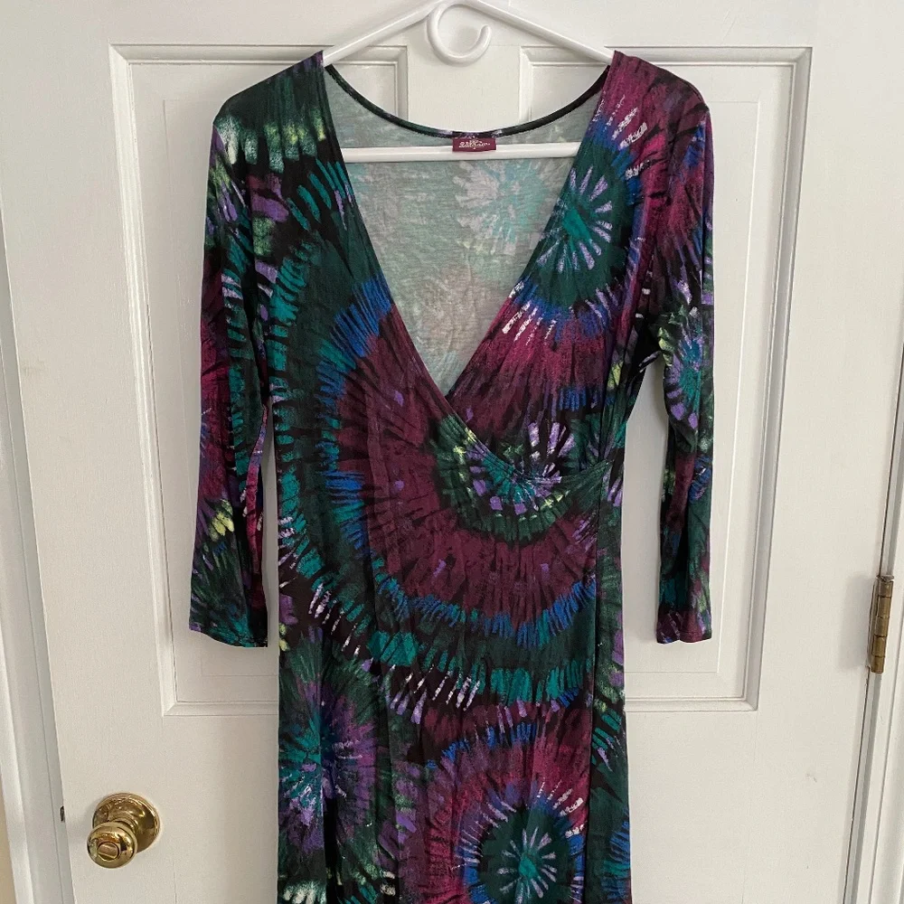 Salaam faux wrap front dress tie dye print - Picture 1 of 4